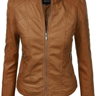 Faux Leather Moto Biker Jacket Coat with Removable or Non image 1