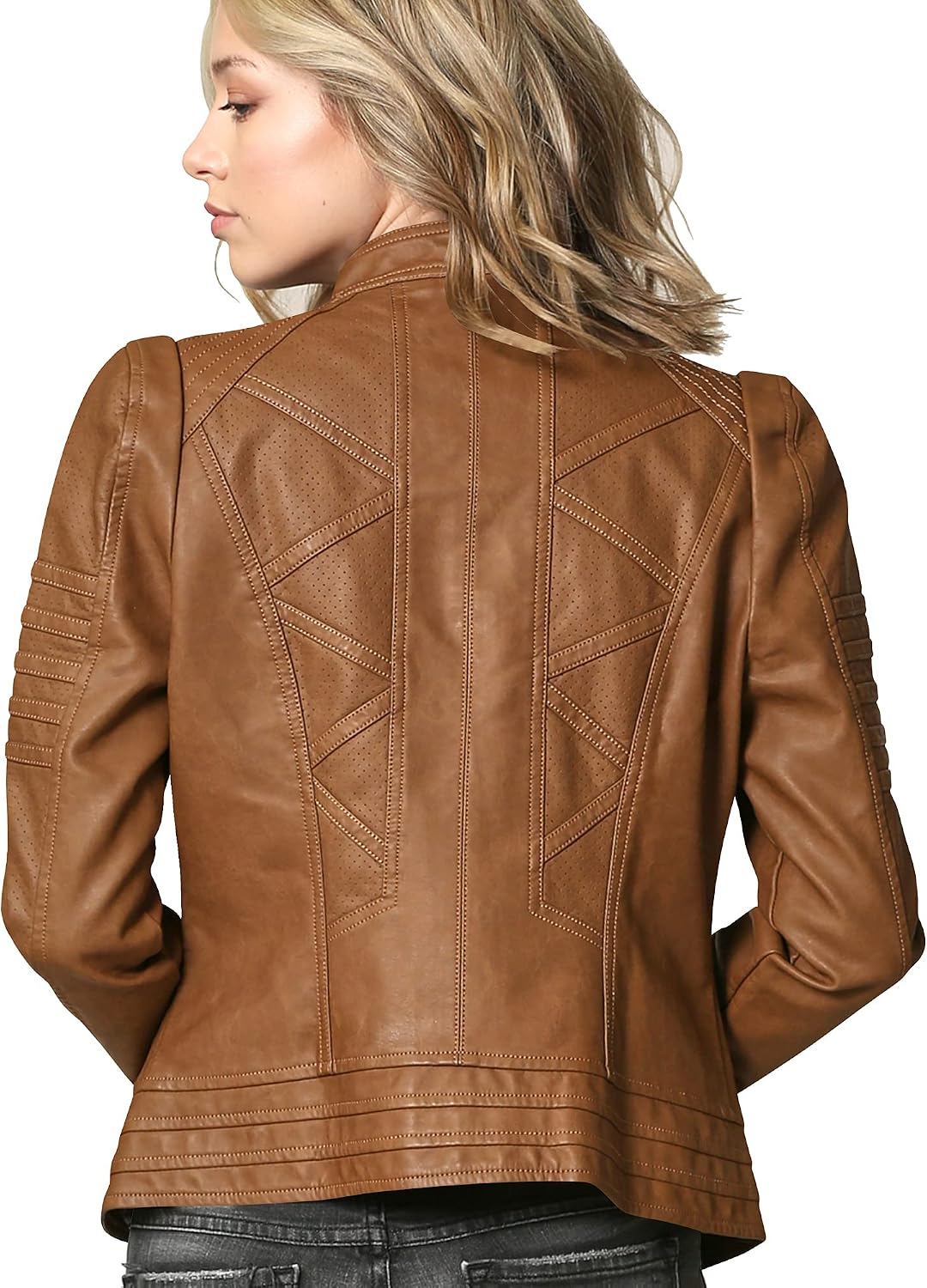 Faux Leather Moto Biker Jacket Coat with Removable or Non image 2