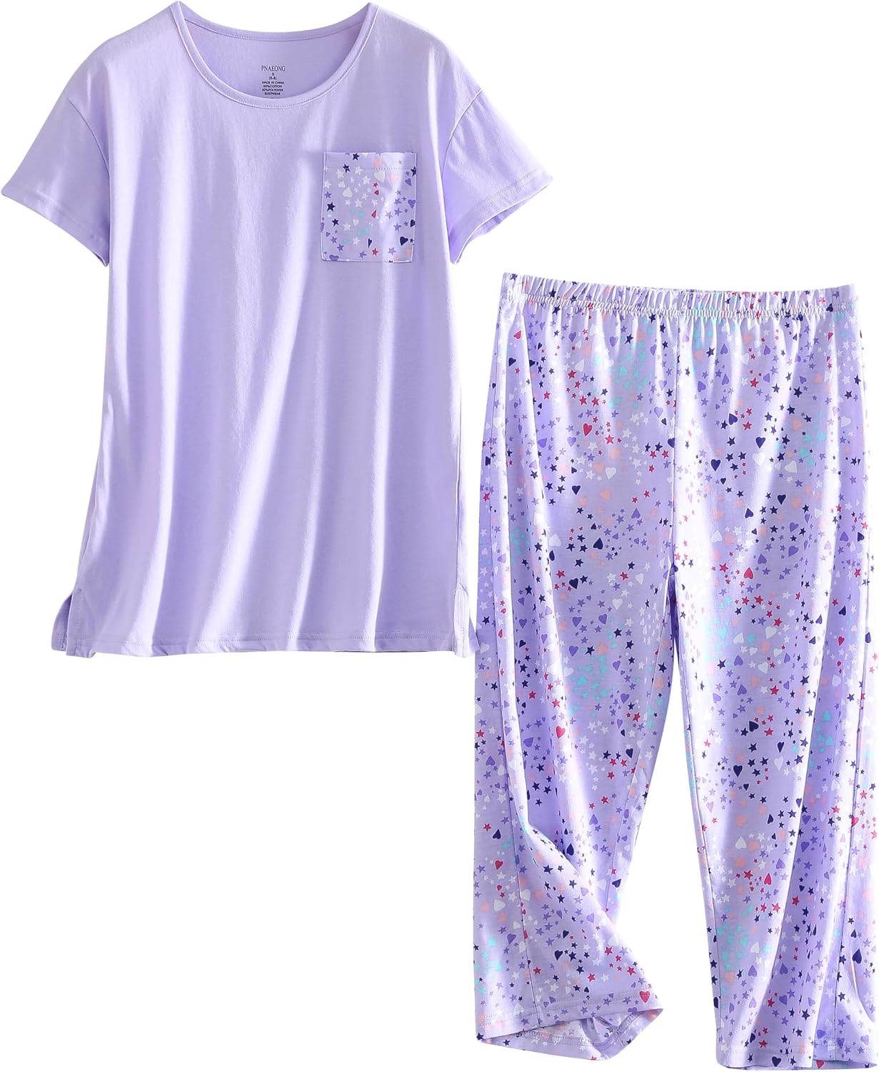 Women Pajama Set Sleepwear Tops with Capri Pants Casual and image 1